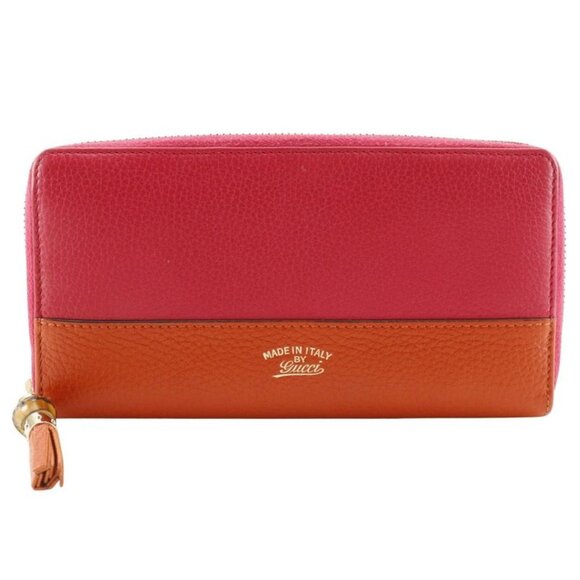 Gucci Round Zipper Bamboo Tassel Bicolor Calf Pink Orange Long